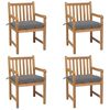 vidaXL Garden Chairs 4 pcs with Grey Cushions Solid Teak Wood