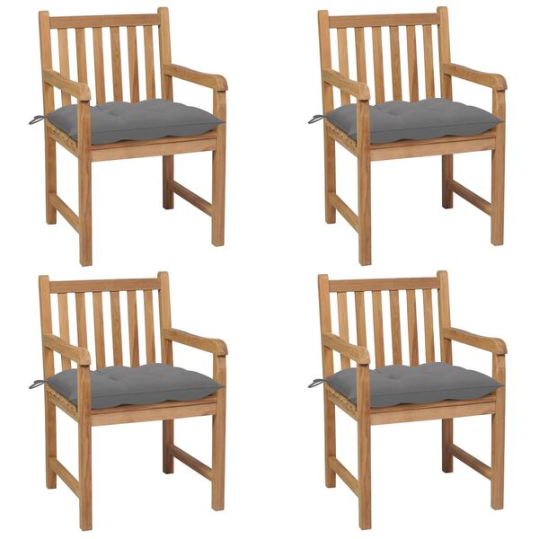vidaXL Garden Chairs 4 pcs with Grey Cushions Solid Teak Wood