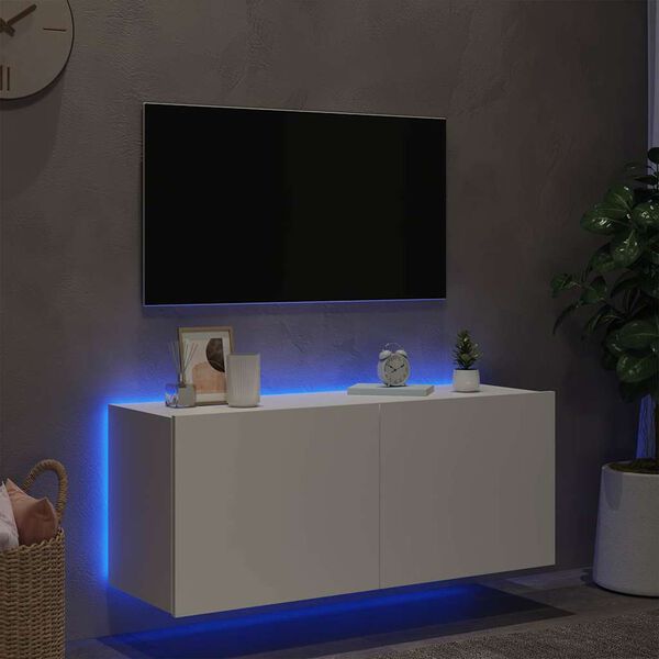 vidaXL TV Wall Cabinet with LED Lights White 100x35x41 cm