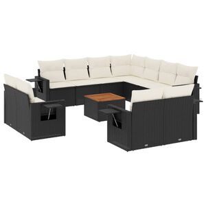 vidaXL 12 Piece Garden Sofa Set with Cushions Black Poly Rattan