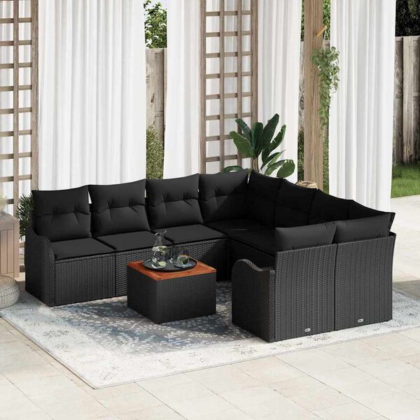vidaXL Garden Sofa Set with Storage 9 pcs Black Poly Rattan