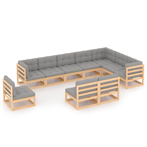 vidaXL 10 Piece Garden Lounge Set with Cushions Solid Pinewood