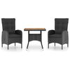 vidaXL 3 Piece Garden Dining Set Poly Rattan and Acacia Wood Black