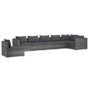 vidaXL 7 Piece Garden Lounge Set with Cushions Poly Rattan Grey
