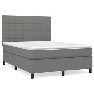 vidaXL Box Spring Bed with Mattress Dark Grey 137x187 cm Double Size Fabric