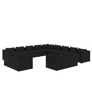 vidaXL 13 Piece Garden Lounge Set with Cushions Black Poly Rattan