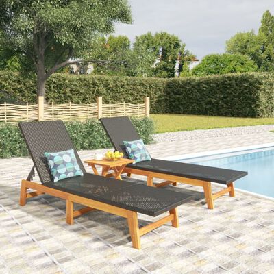 vidaXL 3 Piece Garden Lounge Set Poly Rattan&Solid Wood Acacia