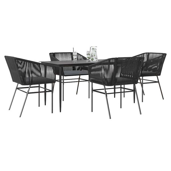 vidaXL 5 Piece Garden Dining Set with Cushions Black Poly Rattan Glass