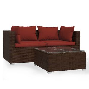 vidaXL 3 Piece Garden Lounge Set with Cushions Brown Poly Rattan