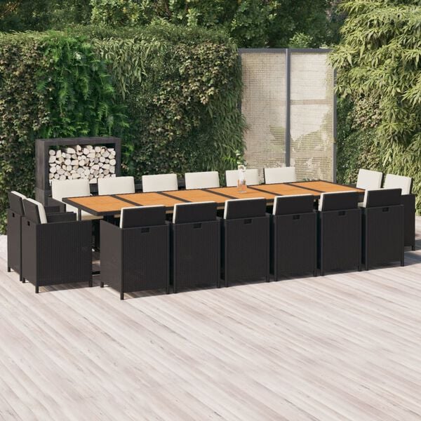 vidaXL 17 Piece Garden Dining Set with Cushions Poly Rattan Black
