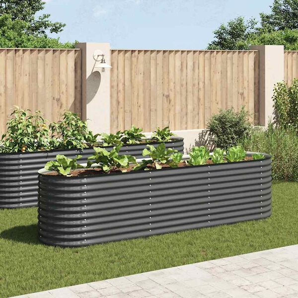 vidaXL Garden Raised Bed 320x80x81 cm Galvanised Steel Grey