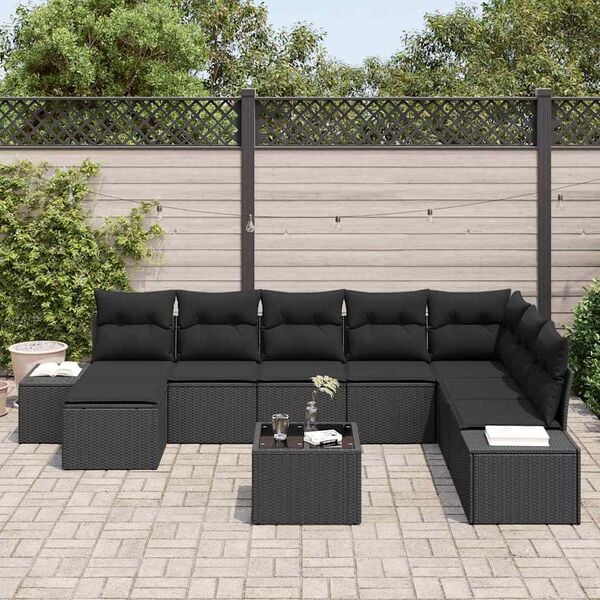vidaXL Garden Sofa Set with Cushion 9 pcs Poly Rattan