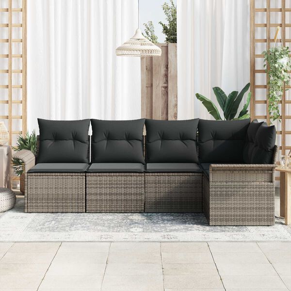vidaXL Garden Sofa Set with Cushion Manual 5 pcs Grey Poly Rattan
