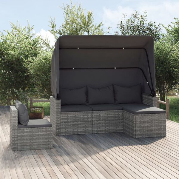 vidaXL 4 Piece Garden Sofa Set with Cushions Grey Poly Rattan