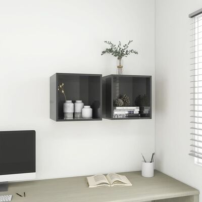 vidaXL Wall Cabinet High Gloss Grey 37x37x37 cm Engineered Wood