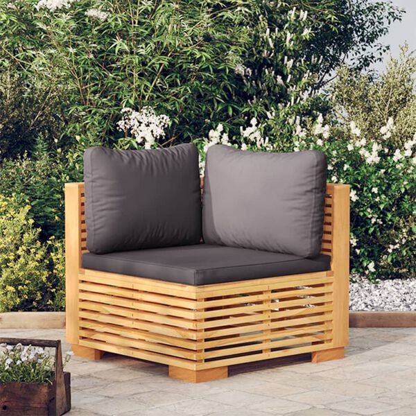 vidaXL Garden Corner Sofa with Dark Grey Cushions Solid Wood Teak