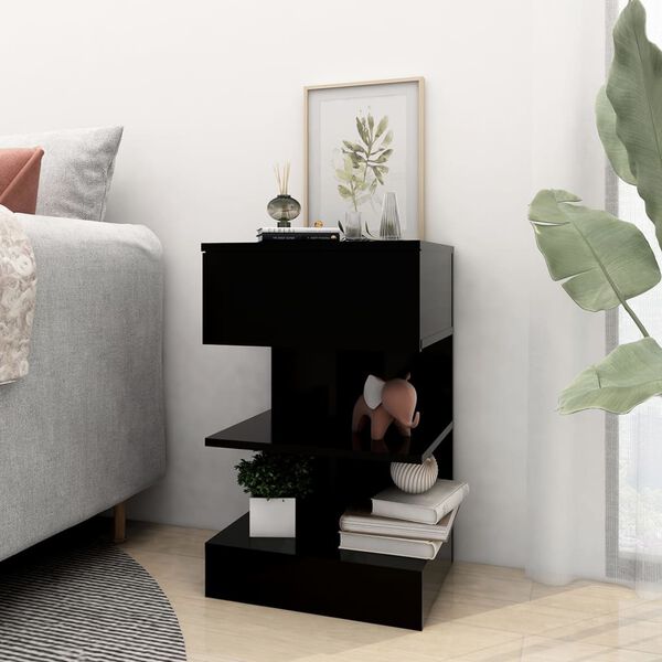 vidaXL Bedside Cabinet Black 40x35x65 cm Engineered Wood