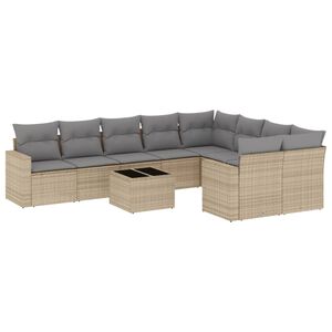 vidaXL 10 Piece Garden Sofa Set with Cushions Beige Poly Rattan