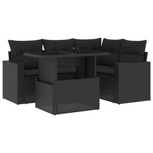 vidaXL 5 Piece Garden Sofa Set with Cushions Black Poly Rattan