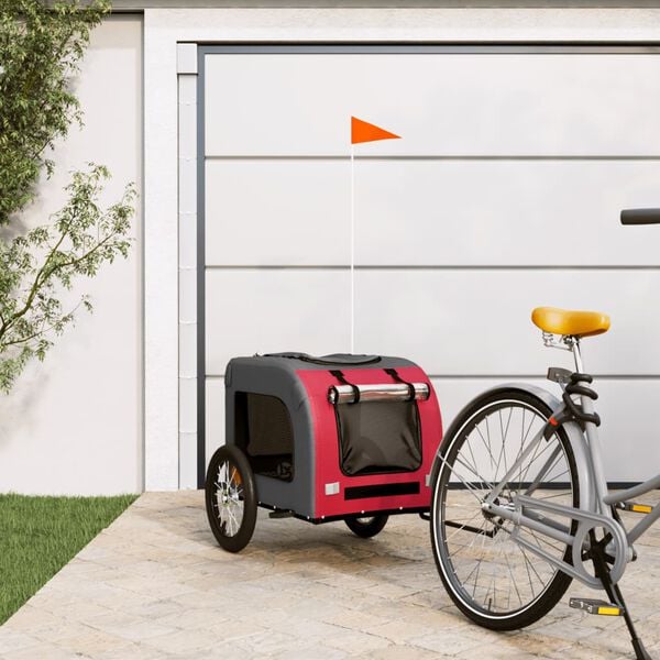 vidaXL Pet Bike Trailer Red and Grey Oxford Fabric and Iron