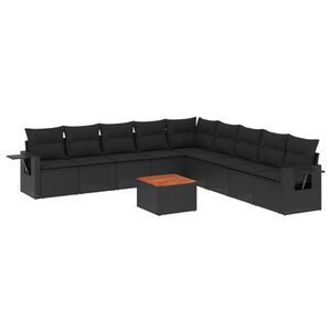 vidaXL 10 Piece Garden Sofa Set with Cushions Black Poly Rattan