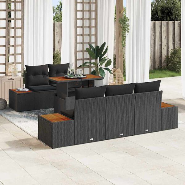 vidaXL Garden Dining Set with Cushion 6 pcs Black and Brown