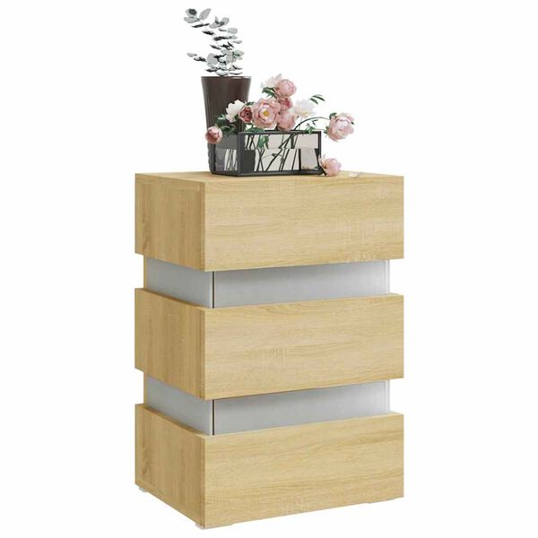 vidaXL LED Bedside Cabinet Sonoma Oak 45x35x67 cm Engineered Wood