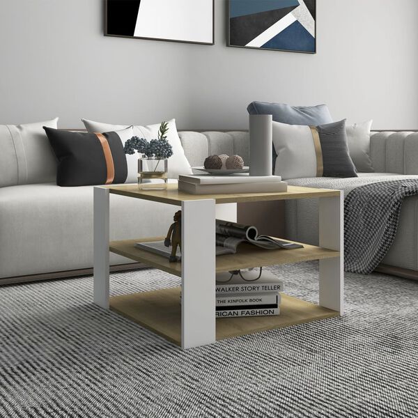 vidaXL Coffee Table Sonoma Oak and White 60x60x40 cm Engineered Wood