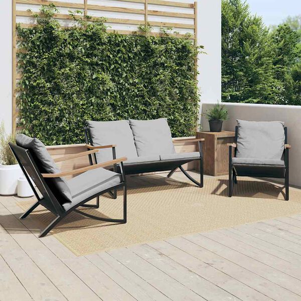 vidaXL 3 Piece Balcony Furniture Set with Cushions Black Steel