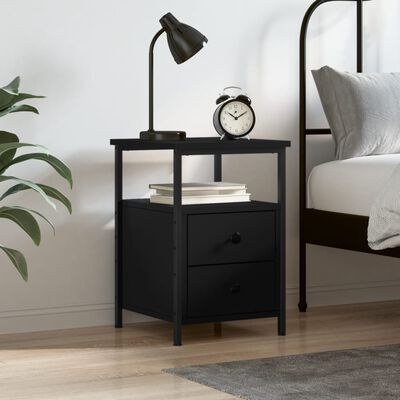 vidaXL Bedside Cabinet Black 34x35.5x50 cm Engineered Wood