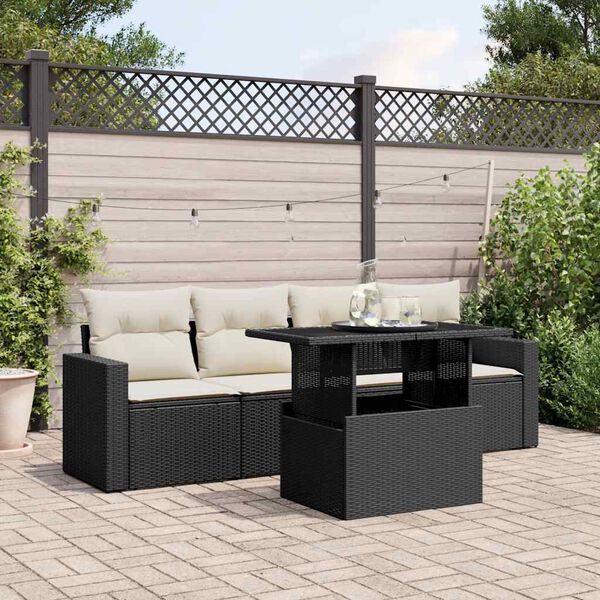 vidaXL 5 Piece Garden Sofa Set with Cushions Black Poly Rattan