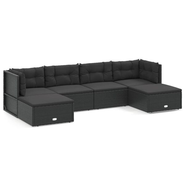 vidaXL 6 Piece Garden Lounge Set with Cushions Black Poly Rattan