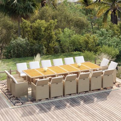 vidaXL 17 Piece Garden Dining Set with Cushions Poly Rattan Beige