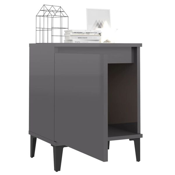 vidaXL Bed Cabinets with Metal Legs High Gloss Grey 40x30x50 cm