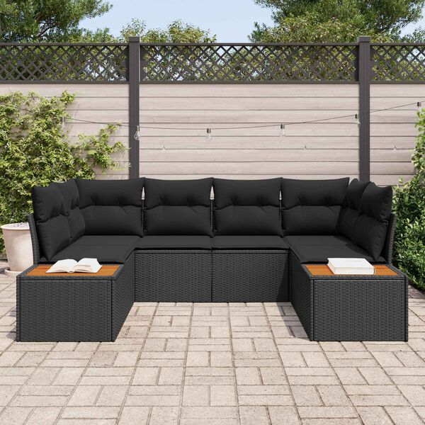 vidaXL Garden Sofa Set with Cushion 6 pcs Black Poly Rattan
