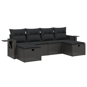 vidaXL 6 Piece Garden Sofa Set with Cushions Black Poly Rattan