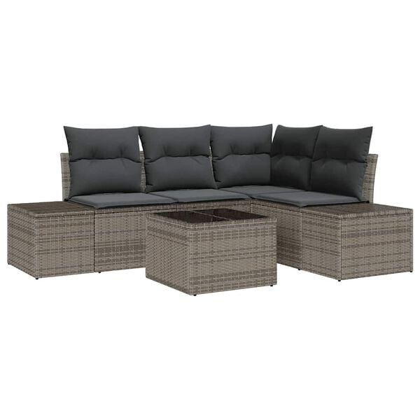 vidaXL Garden Sofa Set with Storage Light Grey Poly Rattan