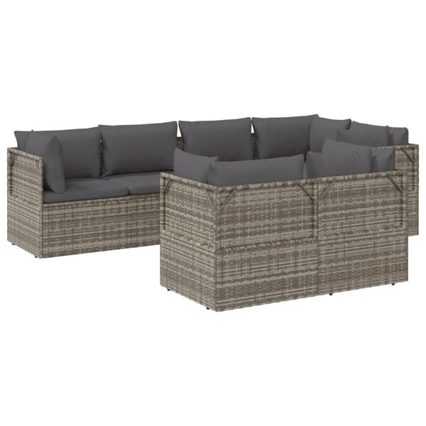vidaXL 7 Piece Garden Lounge Set with Cushions Grey Poly Rattan