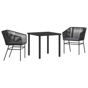 vidaXL Garden Dining Set with Cushion 3 pcs Black Powder-Coated Steel