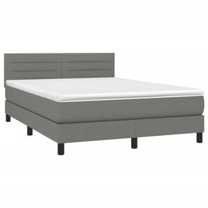 vidaXL Box Spring Bed with Mattress&LED Dark Grey 153x203 cm Queen Size Fabric