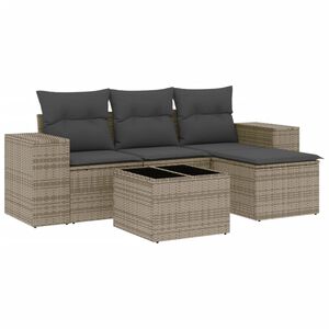 vidaXL 5 Piece Garden Sofa Set with Cushions Grey Poly Rattan
