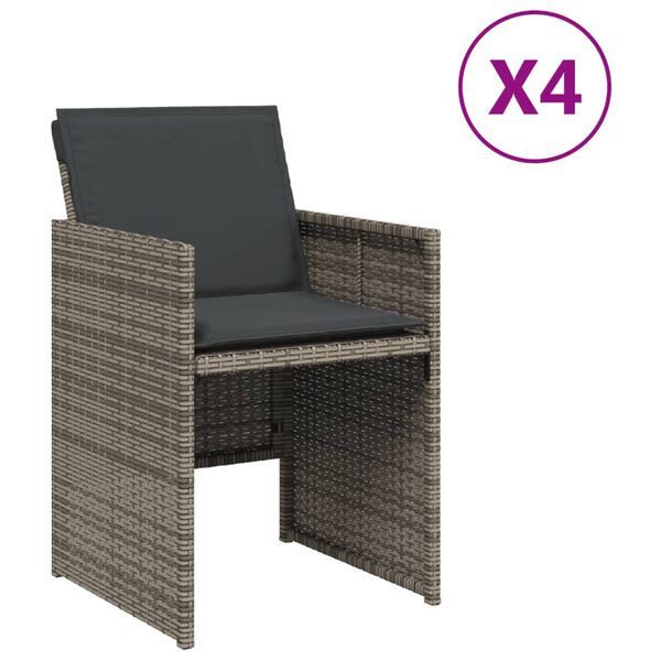 vidaXL Garden Chairs with Cushions 4 pcs Grey Poly Rattan