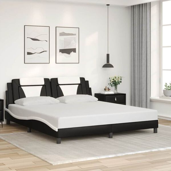 vidaXL Bed Frame "Viana" without Mattress Black and White 180x200 cm King Faux Leather