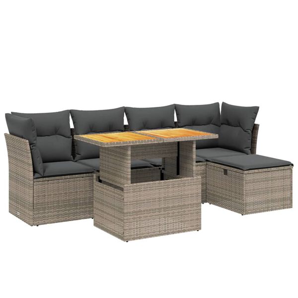 vidaXL 6 Piece Garden Sofa Set with Cushions Grey Poly Rattan