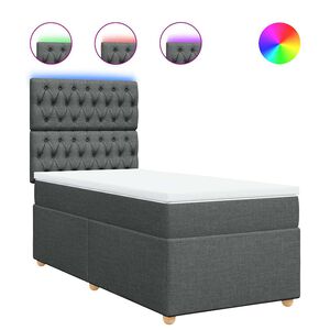 vidaXL Box Spring Bed with Mattress Dark Grey King Single Fabric