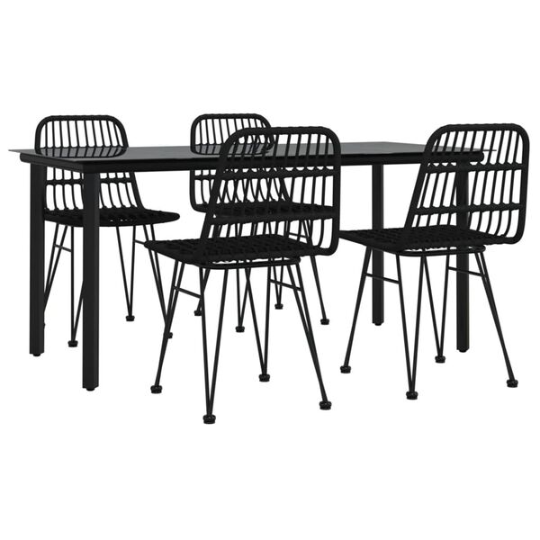 vidaXL 5 Piece Garden Dining Set Black Poly Rattan