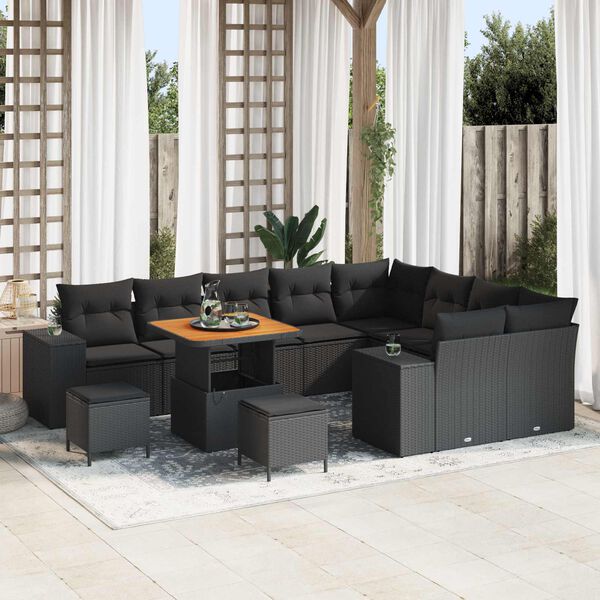 vidaXL Garden Sofa Set with Cushion with Storage 12 pcs Black