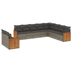 vidaXL 10 Piece Garden Sofa Set with Cushions Grey Poly Rattan
