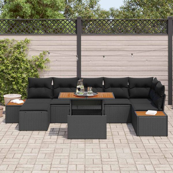 vidaXL Garden Sofa Set with Storage 8 pcs Black Poly rattan