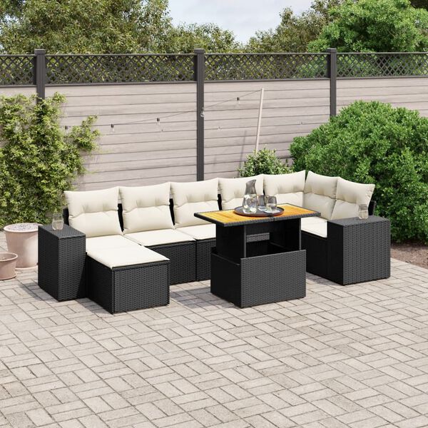 vidaXL 8 Piece Garden Sofa Set with Cushions Black Poly Rattan